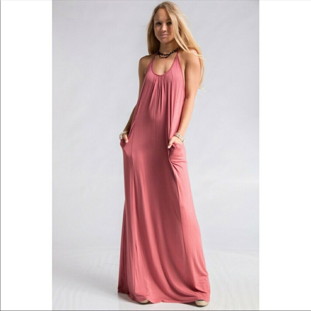 T-Strap Back Maxi Dress Womens Flowy Boho Summer Beach Resort Casual - Picture 5 of 6